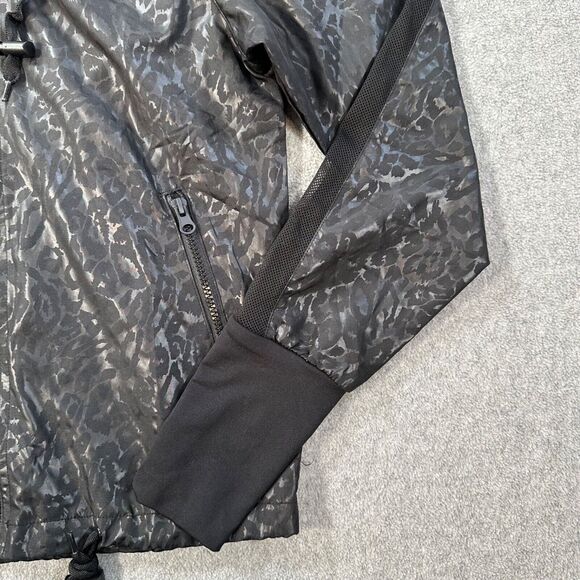 Zyia Active Black Leopard Hooded Windbreaker Bomber Jacket Womens X-Small Zip Up - Picture 3 of 9